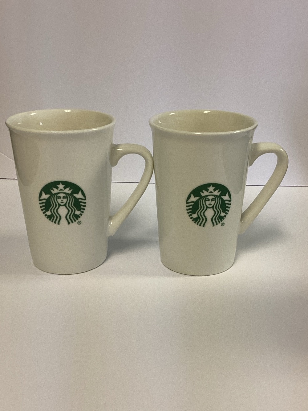 Starbucks Cream Ceramic Mugs with Green Logo - Pair 10 Oz